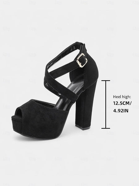 Red Toe Suede Sandals Peep Strap Platform Cross Women's - FashionChic