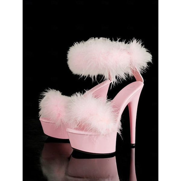Sandals with Heels Platform Pink High Fluffy –Stylish FashionChic