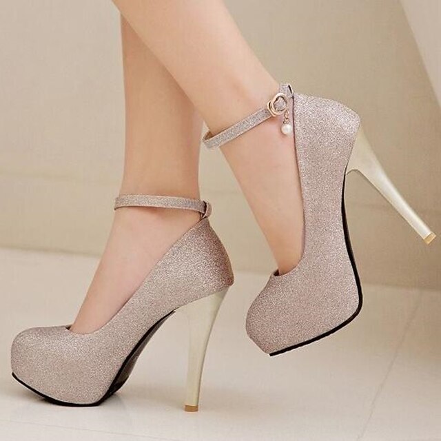 Stiletto Silver Heels Women's Glitter Ankle with Platform FashionChic