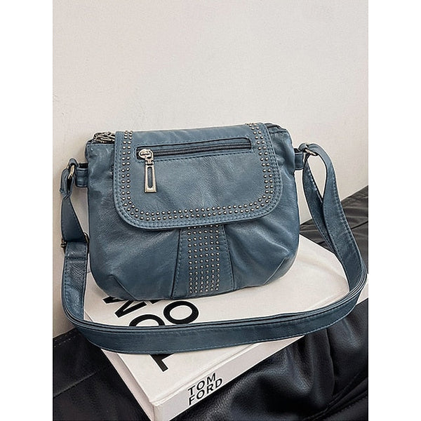 with Faux Bag Women's Leather Brown Crossbody Studded FashionChic