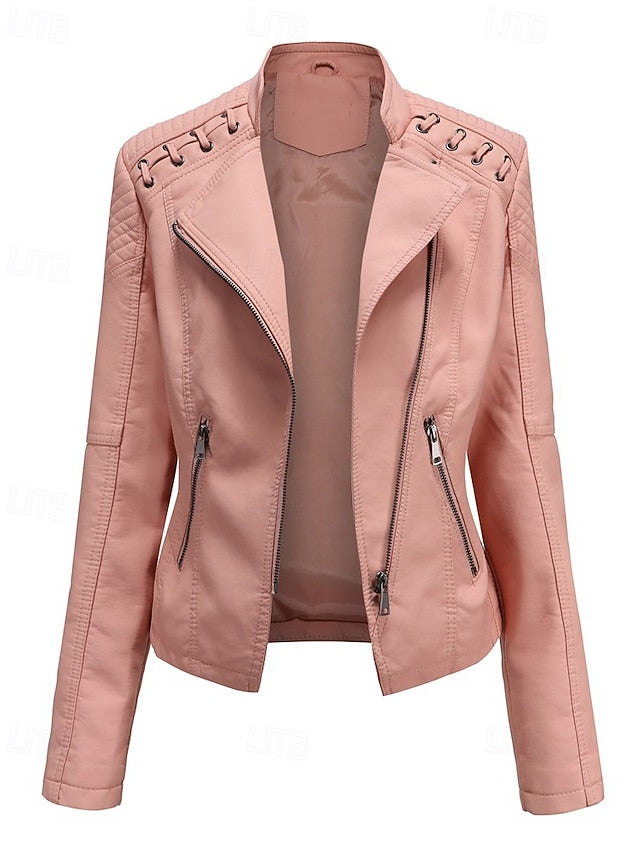 Women's Pocket Jacket Zipper Faux Leather Comfortable FashionChic