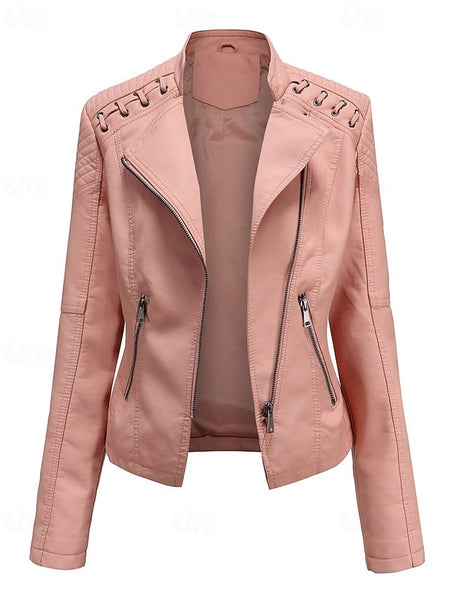 Women's Pocket Jacket Zipper Faux Leather Comfortable FashionChic