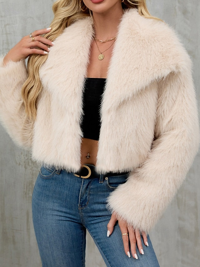 Women's Fur Leathers Furs Coat Warm Faux Comfortable FashionChic