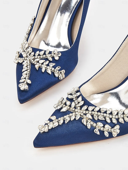 Stiletto Satin Heels – Women's Rhinestone-Embellished FashionChic