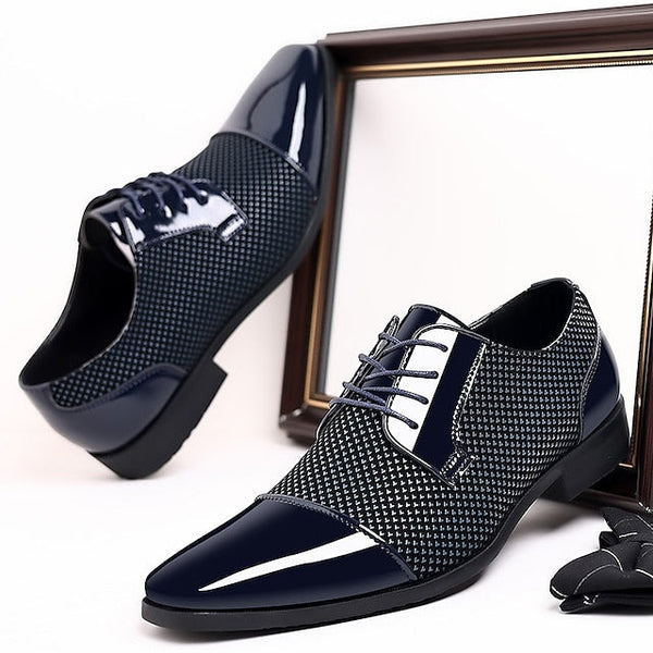 Lace-Up Faux Men's Formal Black Leather Shoes Patent Dress FashionChic