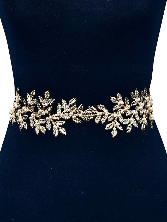 Gold Belt with Pearl Bridal Elegant – Leaf Accents FashionChic