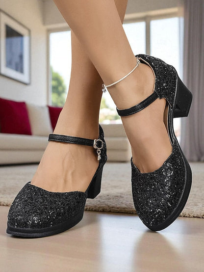 Jane Comfortable Mary Shoes Women's Low Lace Chunky - Heel FashionChic