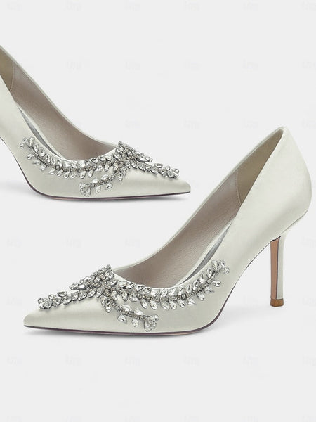Stiletto Satin Heels – Women's Rhinestone-Embellished FashionChic