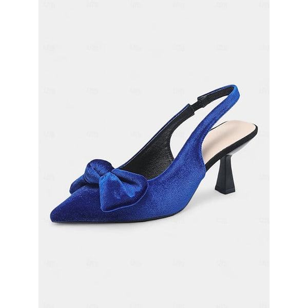 Bow Toe Blue with Heels Pointed Women's Slingback Velvet FashionChic