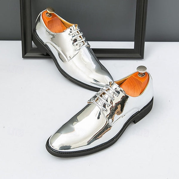 for Shiny Shoes Leather Men Sleek Gold – Patent Lace-Up FashionChic