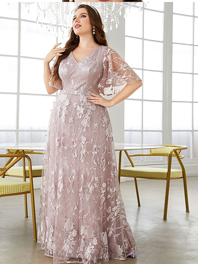Curve Bride Size V Dress Mother the Neck Elegant Plus of FashionChic