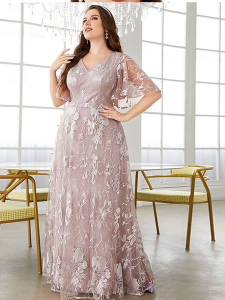 Plus Size Dress Mother of the Bride Curve Dress Elegant V Neck