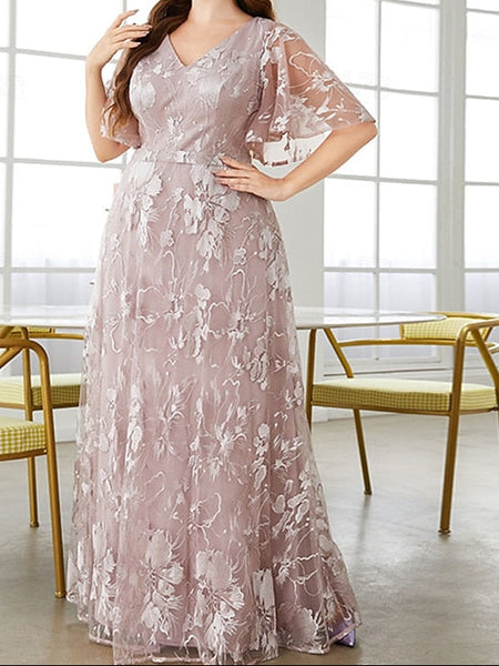 Neck Plus of Curve Dress the Size Mother Elegant Bride V FashionChic