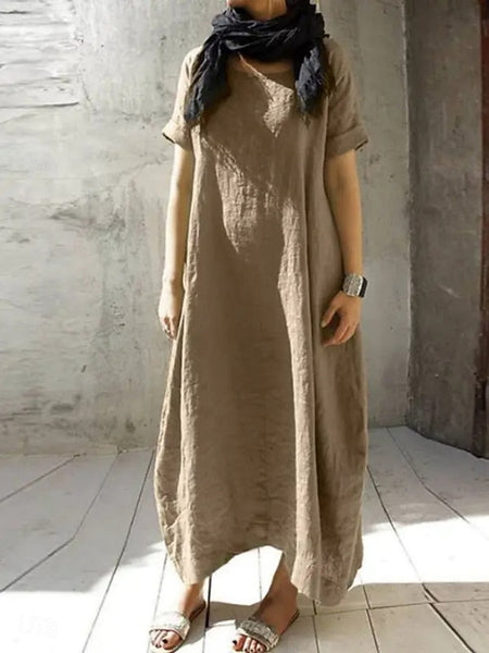 Women's Maxi Dress Faux Cotton Linen Casual Dress Basic FashionChic
