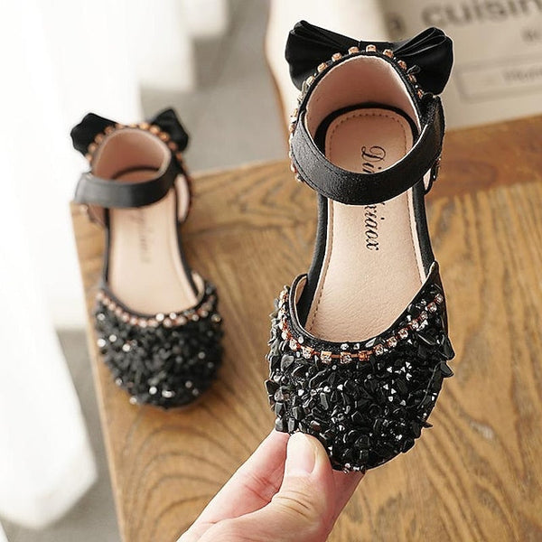 Girl Sparkly with Shoes Crystal and Bow Flower Girls' Satin FashionChic