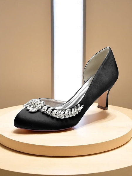 Heel Women's Silver Satin - Kitten Toe Low Heels Round FashionChic