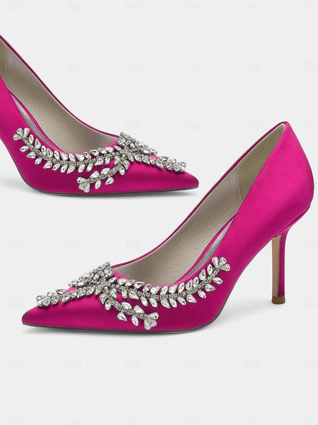 Stiletto Satin Heels – Women's Rhinestone-Embellished FashionChic