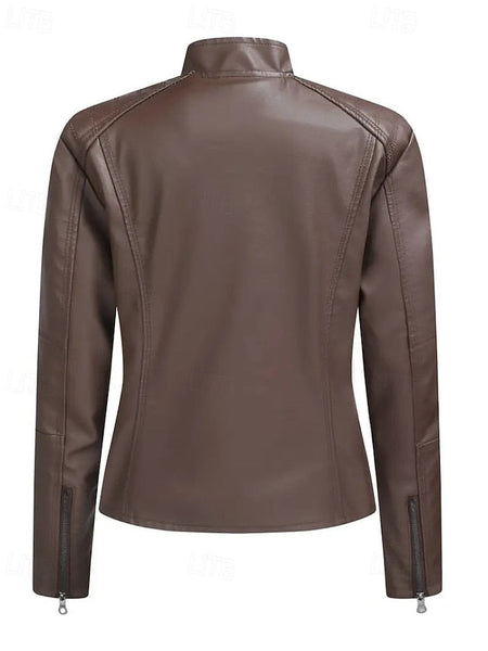 Comfortable Zipper Leather Faux Pocket Women's Jacket FashionChic