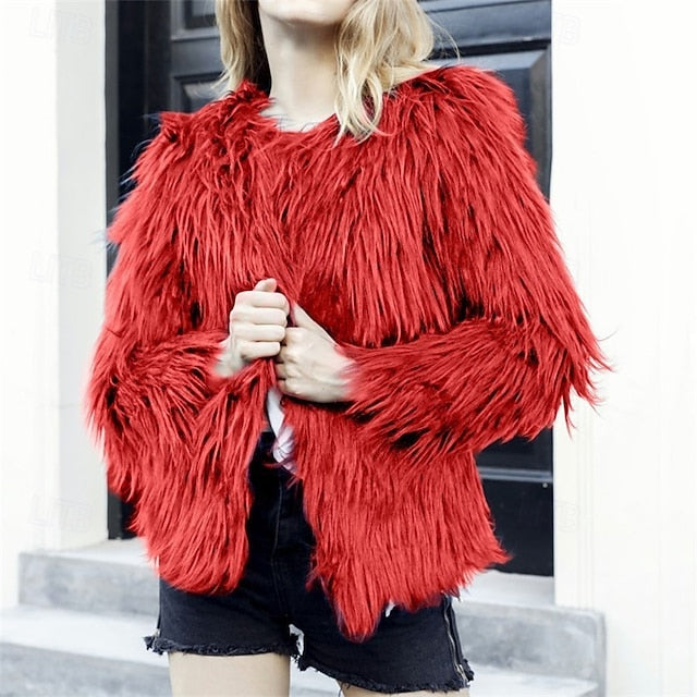 Fur Breathable Coat Faux Women's Elegant Patchwork Warm FashionChic