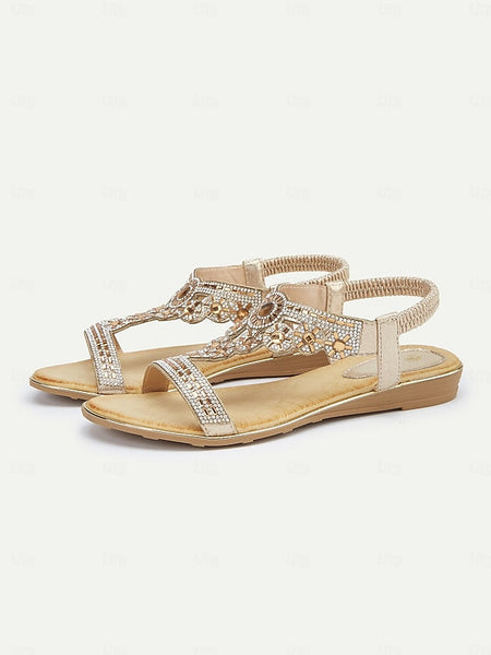 – Sandals Embellished Rhinestone Women's Elegant T-Strap FashionChic