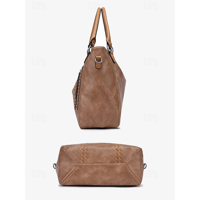 Brown Faux – Women's Tote Bag Handbag Leather Spacious FashionChic
