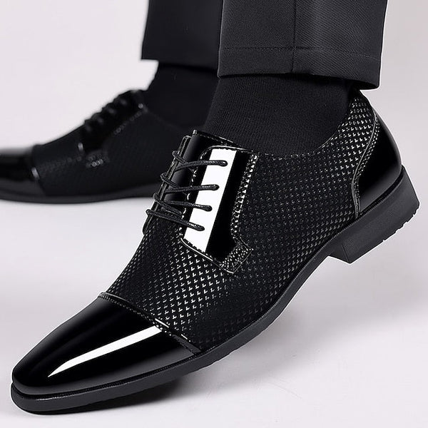 Lace-Up Faux Men's Formal Black Leather Shoes Patent Dress FashionChic