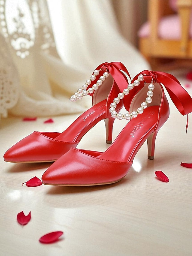 Ankle Pumps Heel Strap - Bow Women's Pearl Kitten Blue with FashionChic