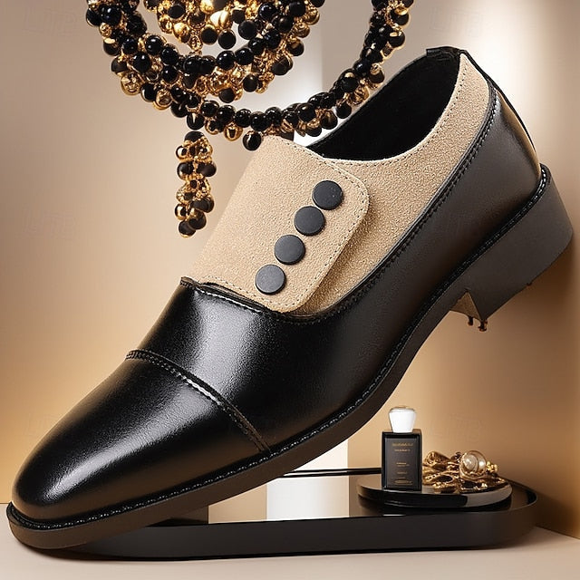 Slip-On Button Shoes Men's Black Decor Classic Dress FashionChic