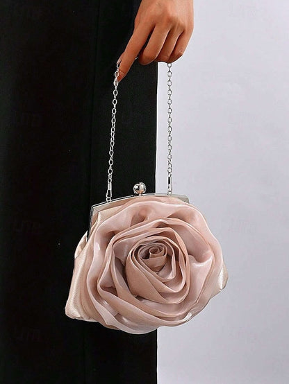 Satin Evening – Elegant Purse Clutch Rose Flower Women's FashionChic