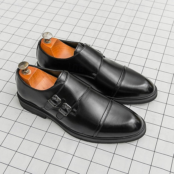 Brown Strap Dress Men's Monk Shoes – Faux Leather Double FashionChic