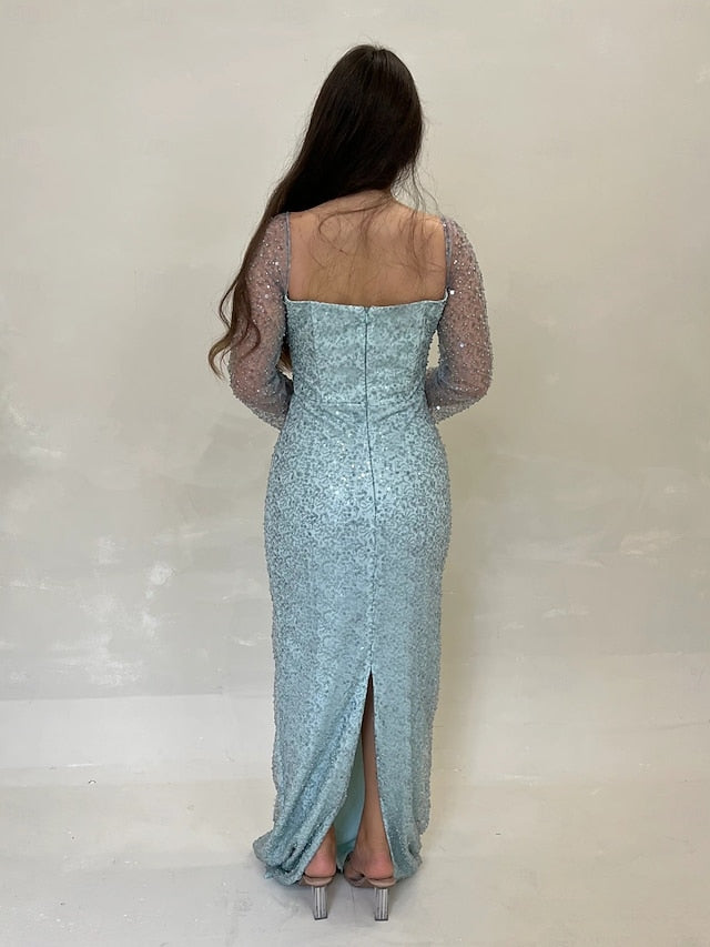 Evening Sequin Wedding A-Line Guest Formal Gown Elegant Dress FashionChic