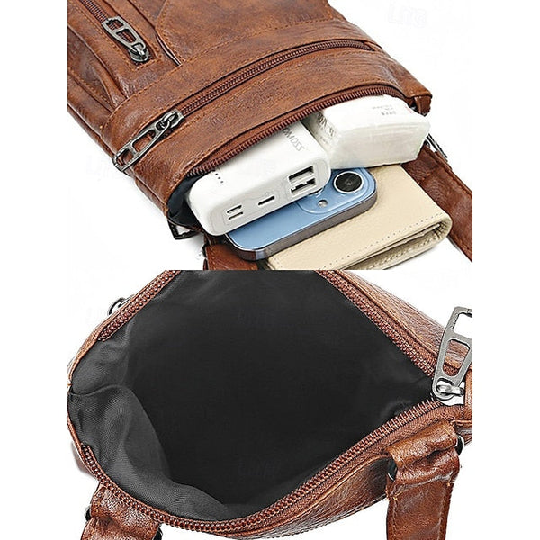 Leather Vintage Multi-Pocket Crossbody Women's Faux - Bag FashionChic
