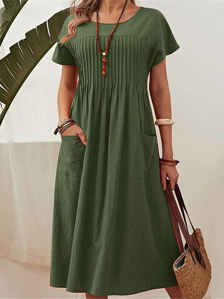 Women's Red Navy Blue Green Summer Spring Midi Dress 100% FashionChic