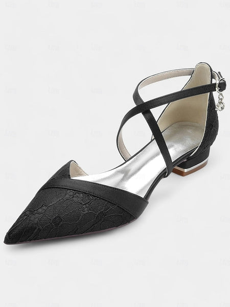 Shoes Satin Low Lace Cross-Strap Blue Heel for Overlay Navy with FashionChic