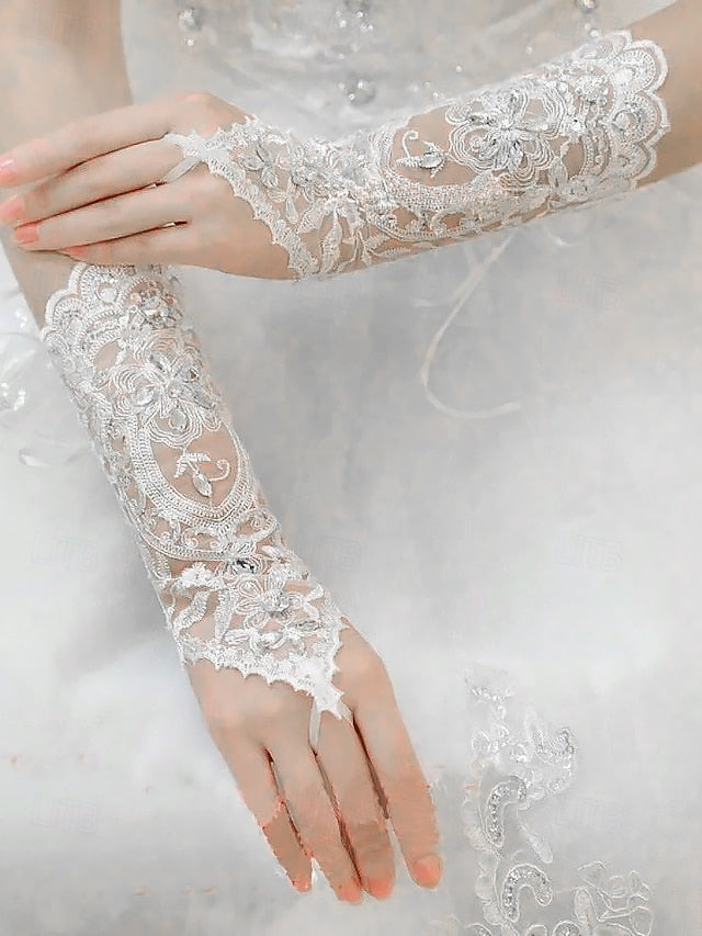 Bridal Pearls with Lace Wedding Gloves Accessories Elegant – FashionChic