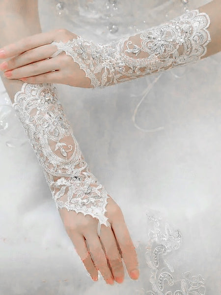 Bridal Pearls with Lace Wedding Gloves Accessories Elegant – FashionChic