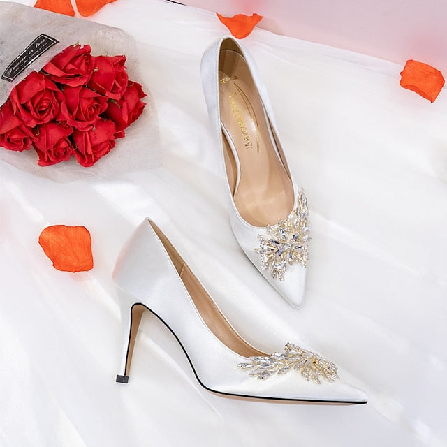 – Rhinestone Women's Heels Pink Satin Elegant High FashionChic
