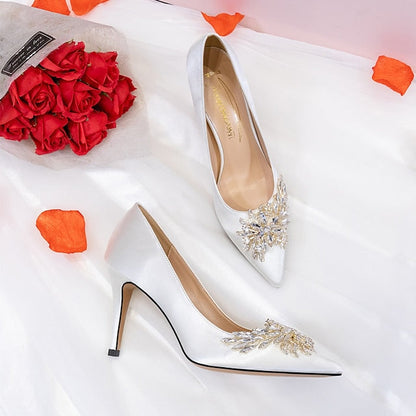 – Rhinestone Women's Heels Pink Satin Elegant High FashionChic
