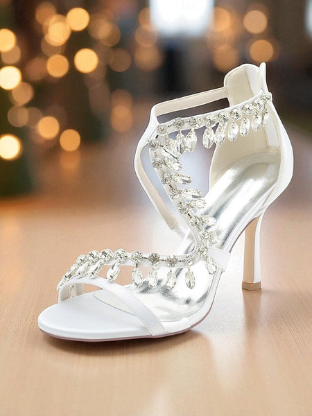 Rhinestone Strappy Heel Sandals Women's High White with FashionChic