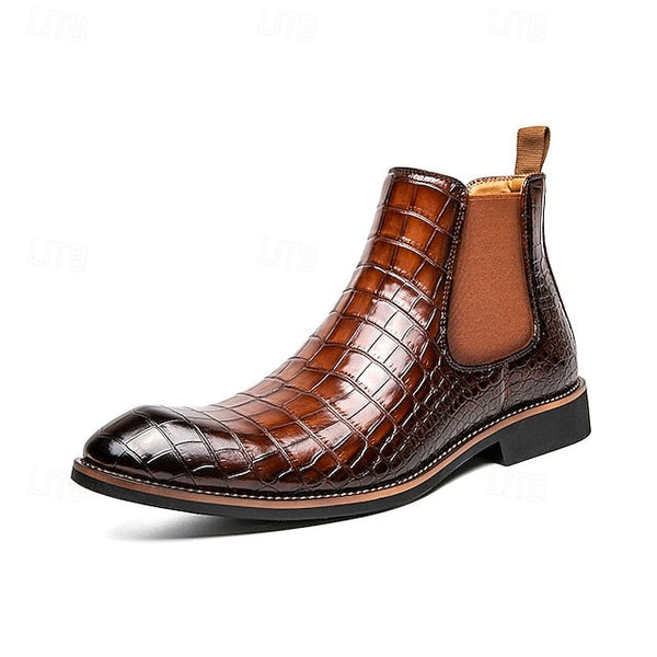 Boots – Chelsea Brown Men's Crocodile Pattern Slip-On FashionChic