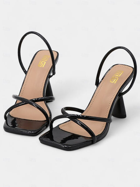 Design Square Toe – Sandals Strappy with Beige Heeled FashionChic