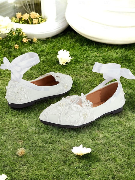 with Lace Shoes Ties - Ribbon Flats Wedding Elegant Bridal White FashionChic