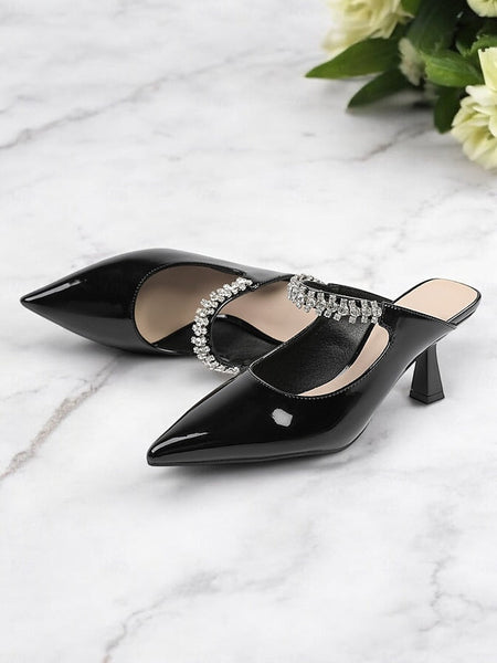 Slip-On Women's Heeled Embellished Pointed-Toe Rhinestone FashionChic