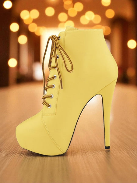 Beige Platform Ankle Lace-Up - Faux Women's Boots Leather FashionChic