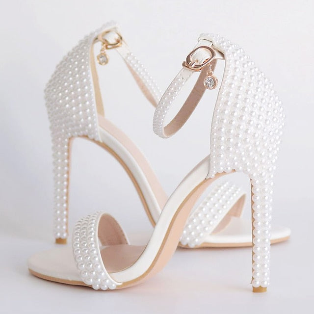 Wedding Elegant Heel High Pearl-Embellished Shoes Women's FashionChic