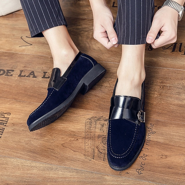 Patent and Leather Men's Loafers Strap Metal with Suede FashionChic