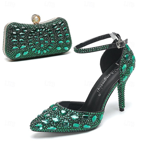 Heel Shoes Multicolor Wedding Women's High with Rhinestone FashionChic