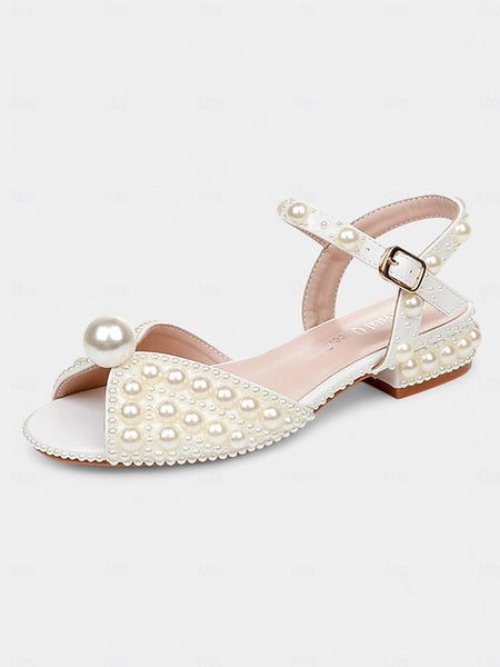 White Pearl-Embellished Heel Sandals Low – Women's FashionChic
