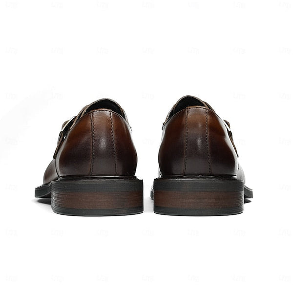 Dress Genuine Strap Black Men's Leather Monk First Shoes- FashionChic