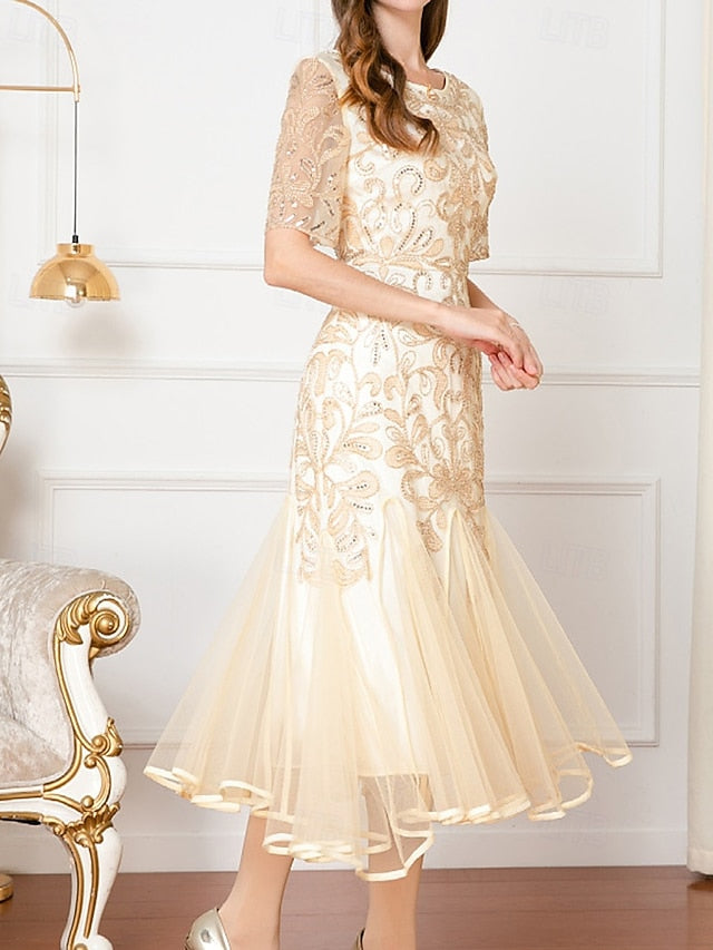 Party A-Line Elegant Beaded Vintage V the Dress Mother Bride of FashionChic